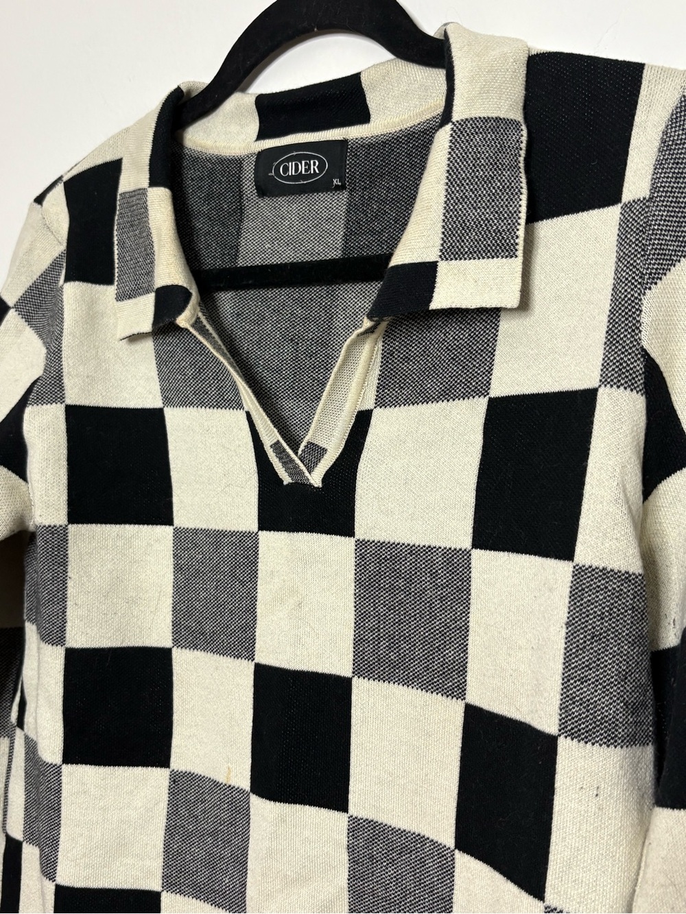 Cider Black & Cream Checker Knit Polo Dress - Picture 2 of 6